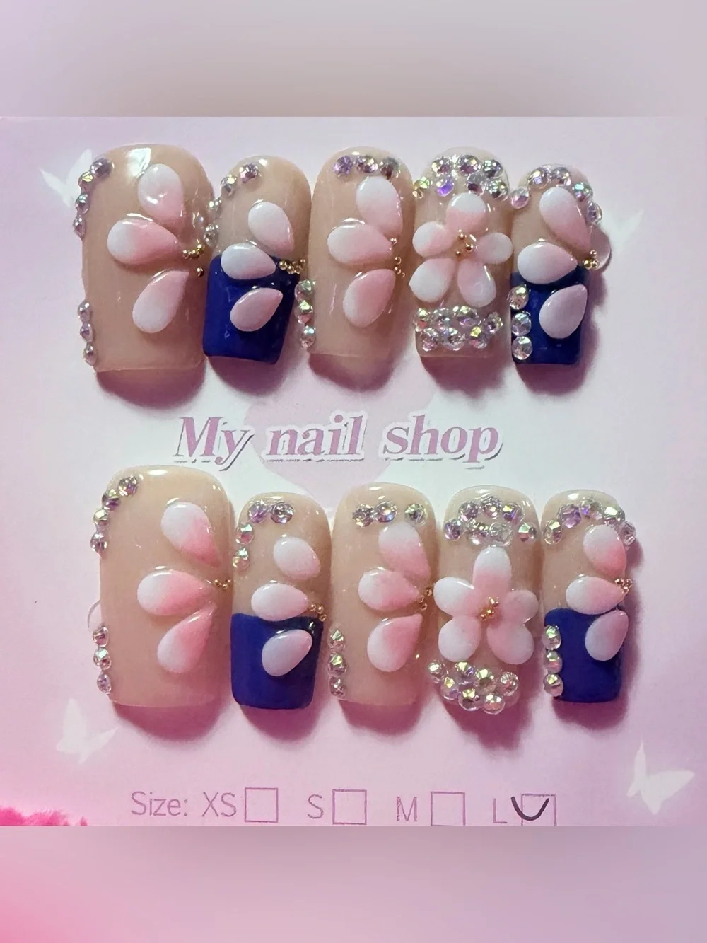 My Nail Shop Pink & Blue 3D Floral Press-On Nails